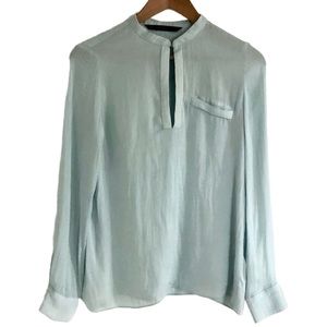 Zara Trafaluc Women’s Long Sleeve Keyhole Satin Blouse, Mint Green Size Small